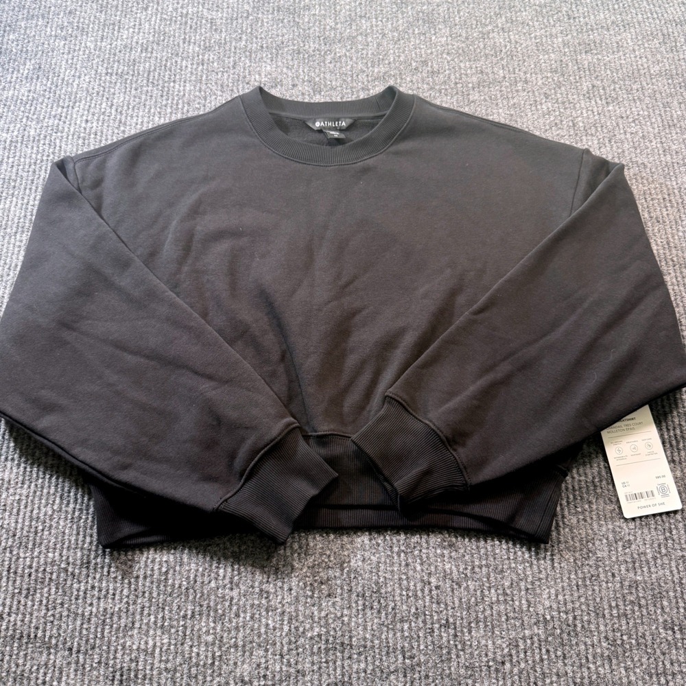 Athleta Heavyweight Terry Ultra Crop Crew Sweatshirt Womens M Black NWT